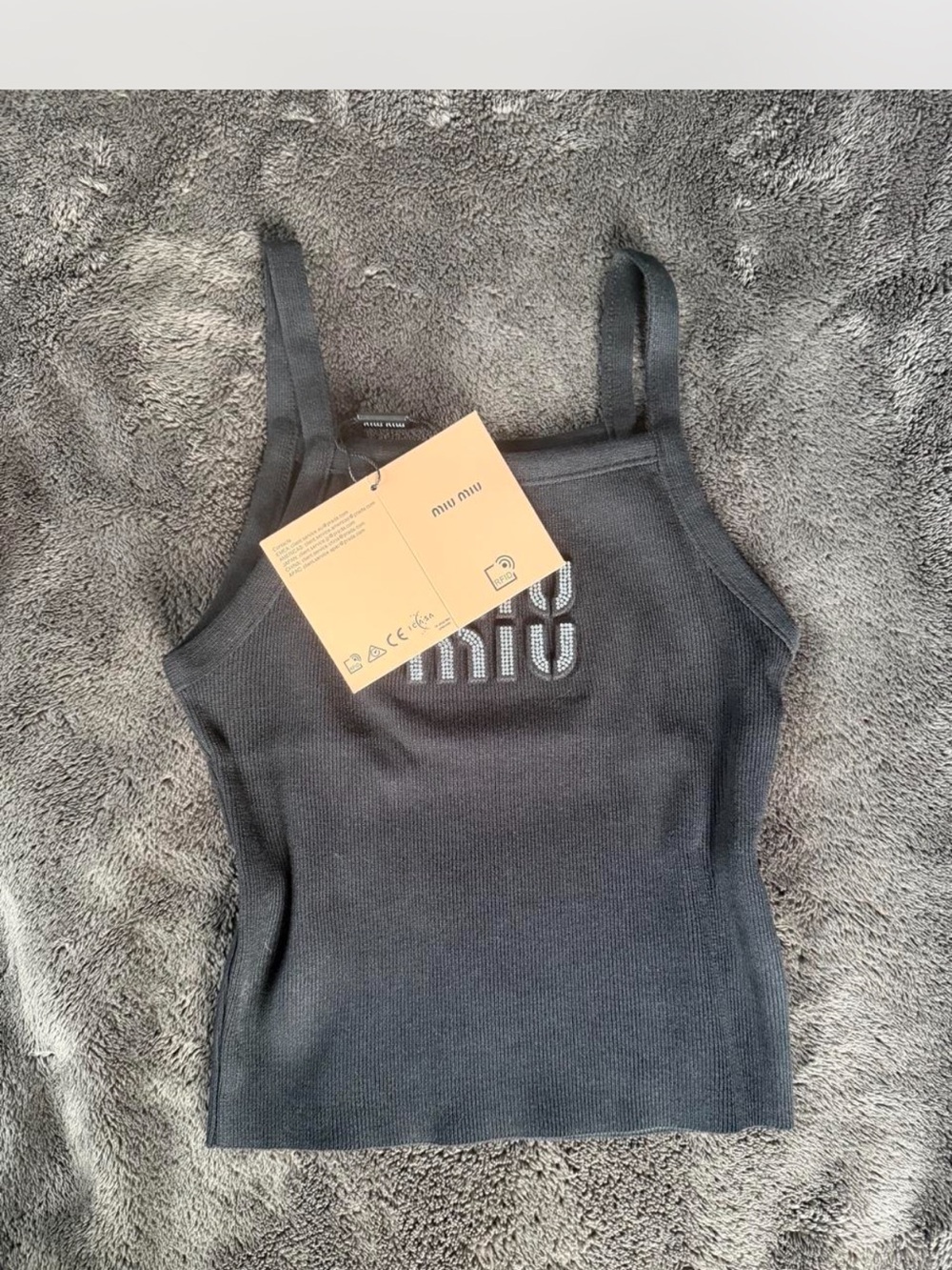 Miu Miu Black Ribbed Logo Knit Tank
